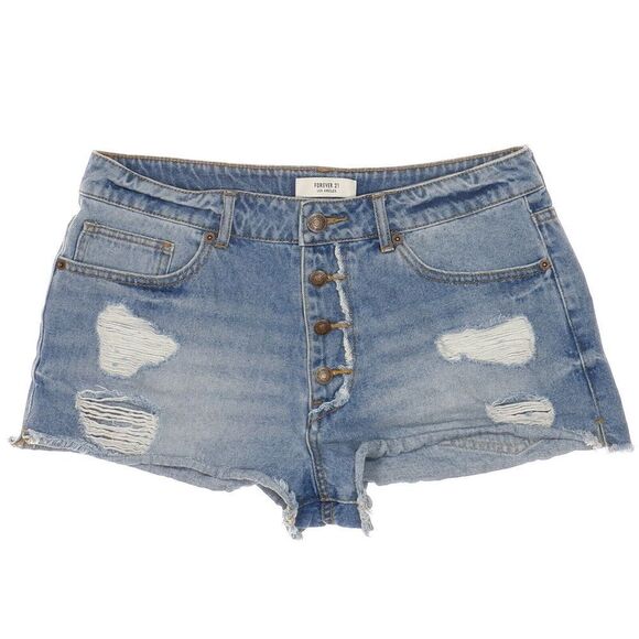 Forever 21 Shorts Womens Size 29 High Rise Button Fly Distressed Blue Cotton - Picture 1 of 9
